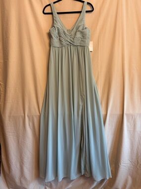 NWT Birdy Grey Laurie Chiffon With Slit Sage Green Bridesmaid Dress Draped *READ